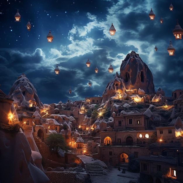 Dramatic sky above the symbol of cappadocia with fabulous views