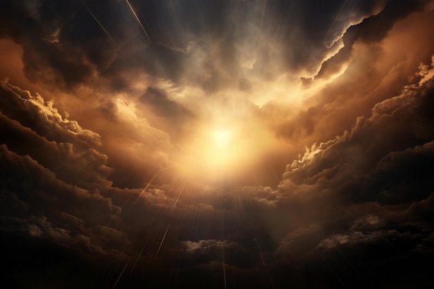 Dramatic sky with clouds and sun rays Nature background