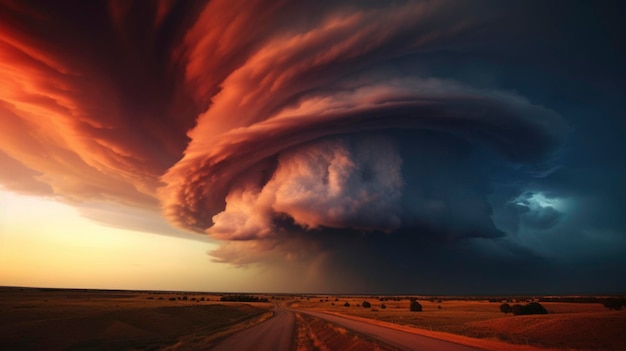 Dramatic sky with extreme variation of sky color and cloud in red blue orange pink color