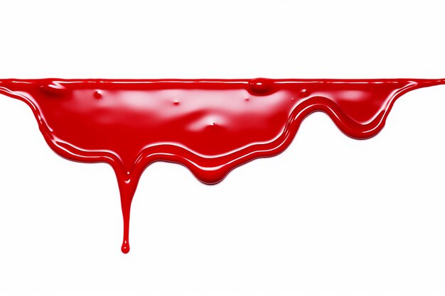 Photo dramatic splatter stroke with dripping red paint isolated on white