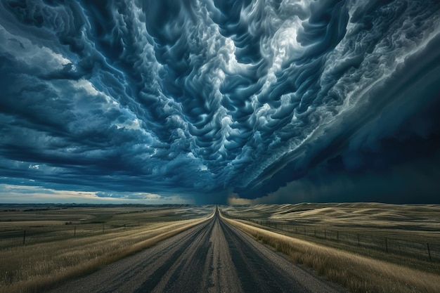 Photo dramatic storm clouds over road in north dakota usa