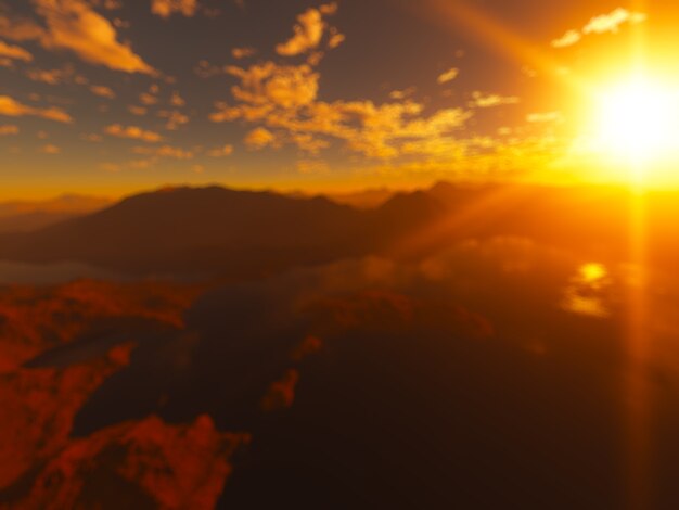 Dramatic sunset at high altitude mountains bokeh background