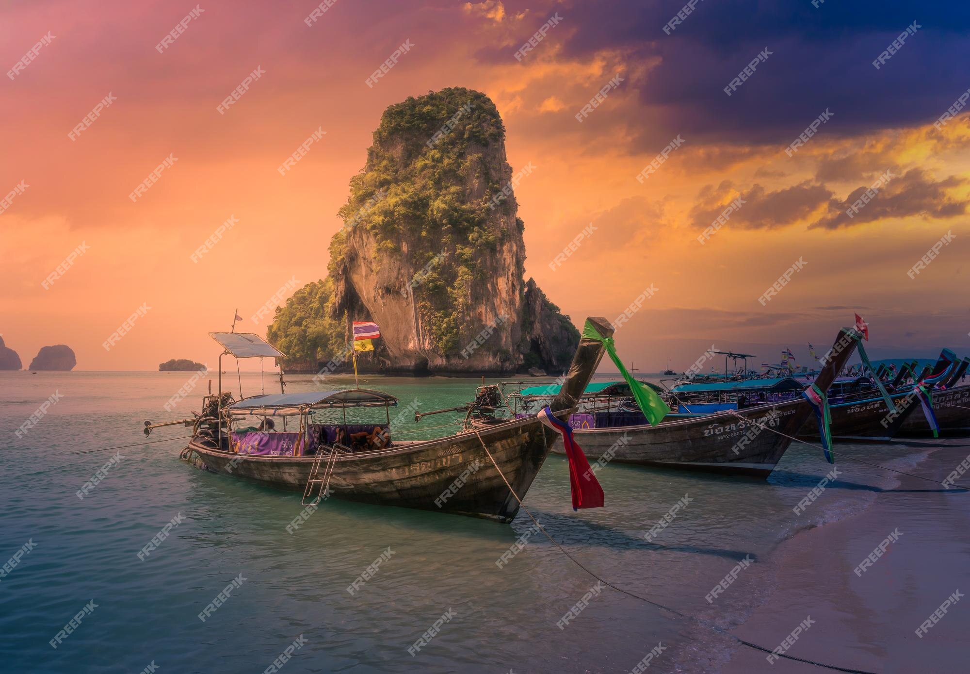 Railay Beach at Sunrise in Krabi, Thailand. Stock Photo - Image of