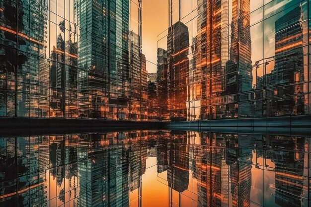 Dramatic Sunset Reflections on City Skyline