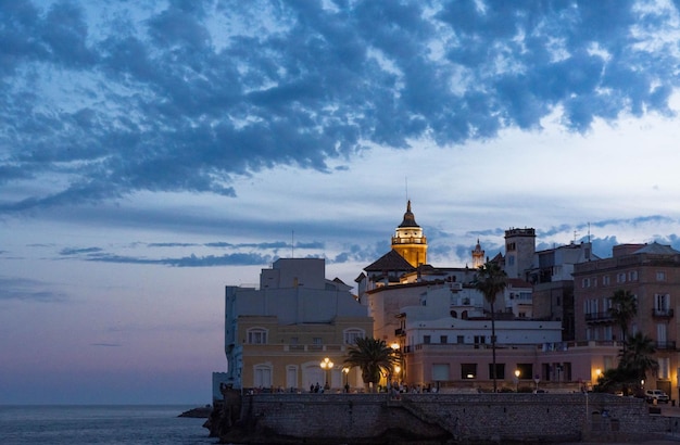 Dramatic sunset in the town Sitges, Spain