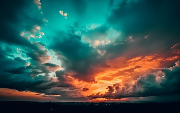 曇り空と大きな雲によるドラマチックな夕日