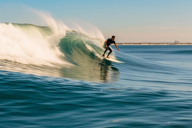 Dramatic surfing on the great wave on the summer vacation