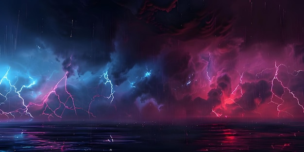 Photo dramatic thunderstorm lightning sky background electric thunderstorm lightning strike background