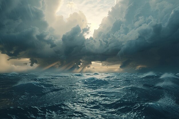 海上での劇的な雷雨