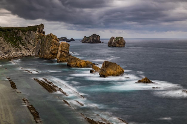 Dramatic view of Playa de la Arnia Cantabria Spain