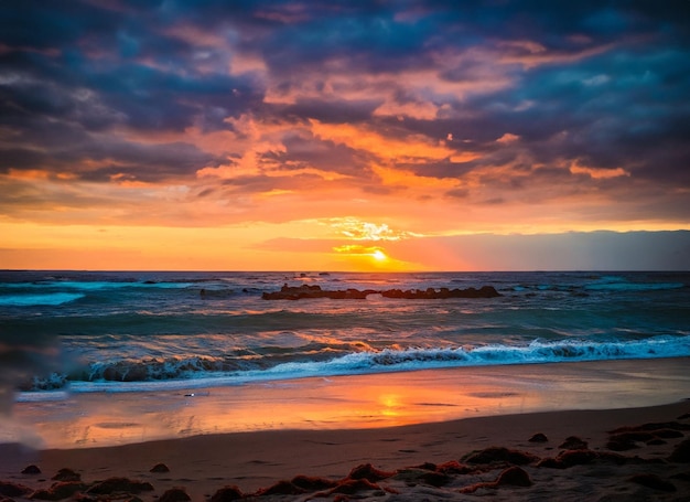 Foto vista spettacolare del tramonto in serata