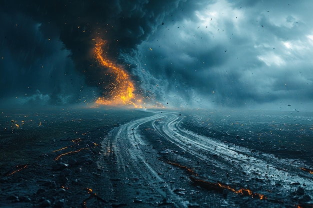 劇的な火山噴火と灰の雲の雷