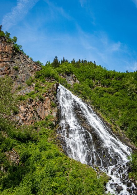 Dramatic waterfall of Horsetail Falls in Keystone Canyon