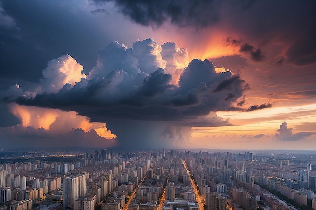 Dramatisch avondwolkenlandschap in de stad