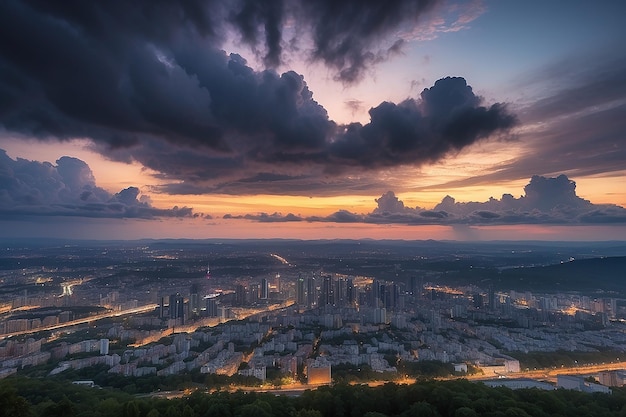 Dramatisch avondwolkenlandschap in de stad