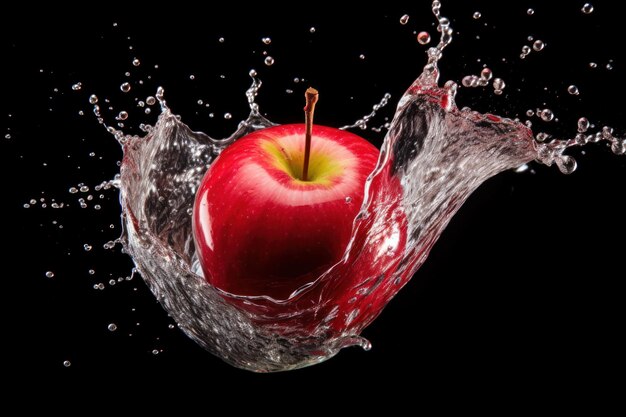 Dramatische Apple Splash Apple op een donkere achtergrond met Water Splash Generative AI