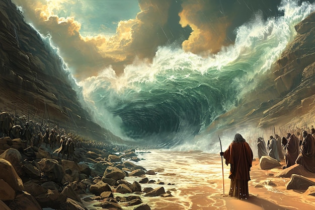 Dramatische Exodus Mozes die de Rode Zee-illustratie scheidt