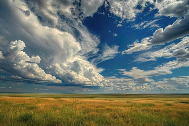 Dramatische lucht over een uitgestrekte open prairie