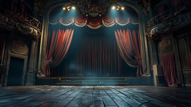 Dramatische Red Curtain Stage Lights Theater Productie Achtergrond