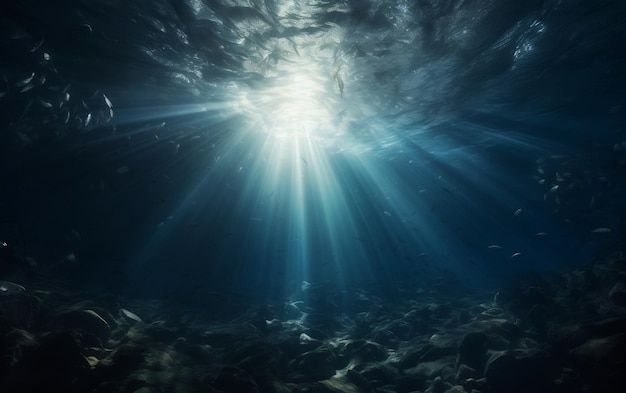 Dramatische verlichting onder water in de oceaan Generatieve AI