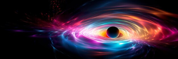 Foto dramatische vervorming van het licht als het buigt rond een zwart gat het creëren van het hypnotiserende effect van gravitatie lensing generatieve ai