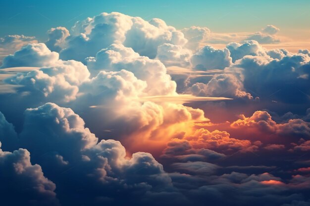 Foto dramatische witte wolken en blauwe lucht vanuit het vliegtuigraam