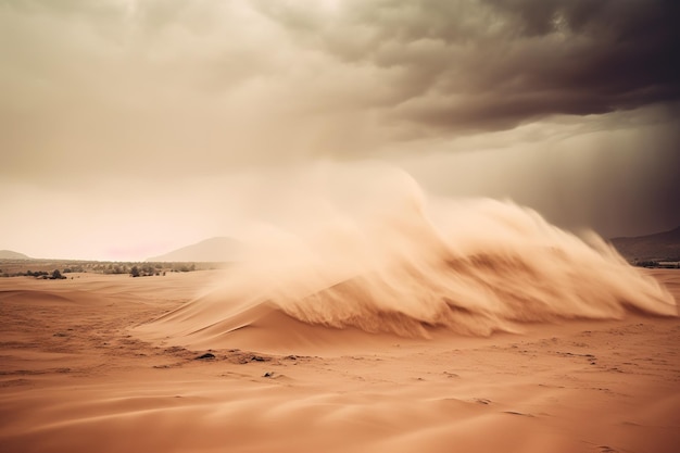 Dramatische zandstorm in de woestijn Abstracte achtergrond Ai generatief
