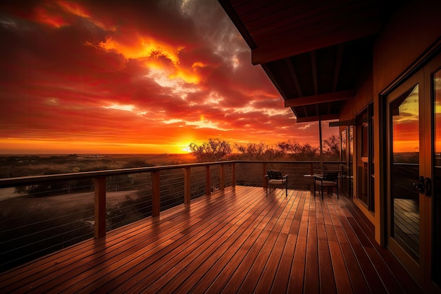 Dramatische zonsondergang over terras en terras met uitzicht op de horizon gecreëerd met generatieve AI