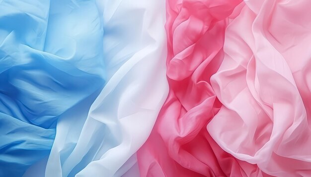 drapery in blue and pink organza fabric