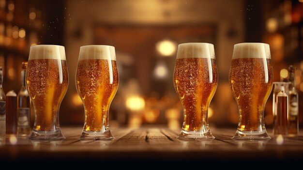 Draught beer in glasses Generative AI