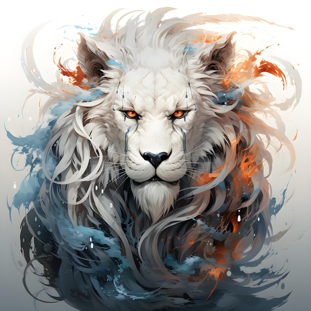 Draw art shaded tattoo style white lion with wings