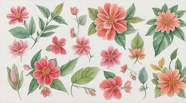 Draw a charming combination of flowers and leaves Applications Use as wallpaper Generative AI