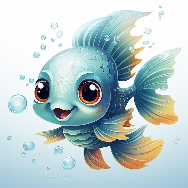 Draw Of Cute Little Smiling Fish With A Shell From