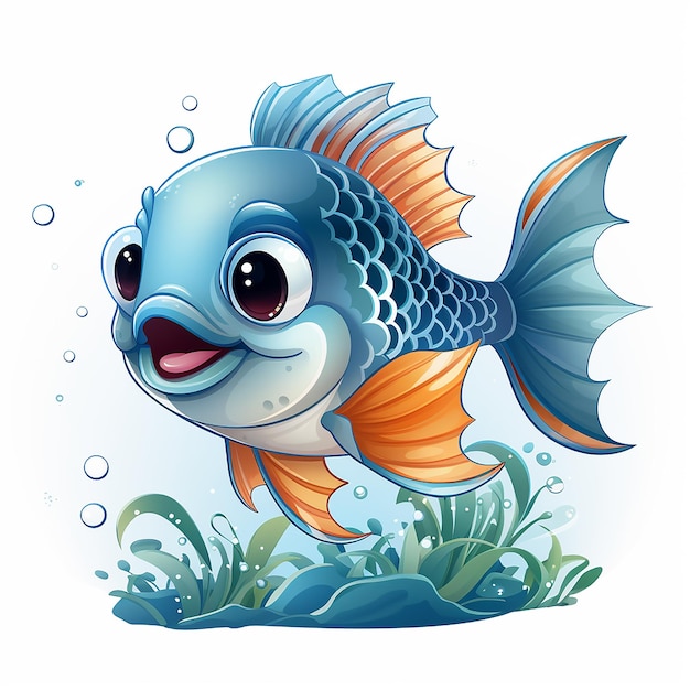 Draw Of Cute Little Smiling Fish With A Shell From