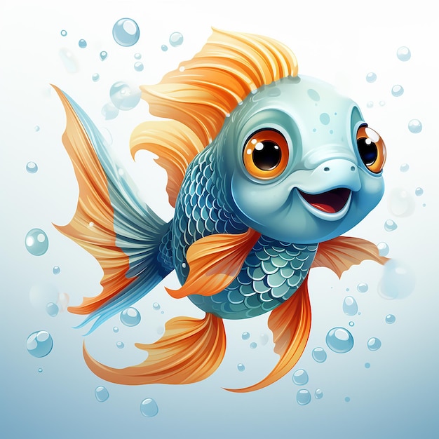 Draw Of Cute Little Smiling Fish With A Shell From