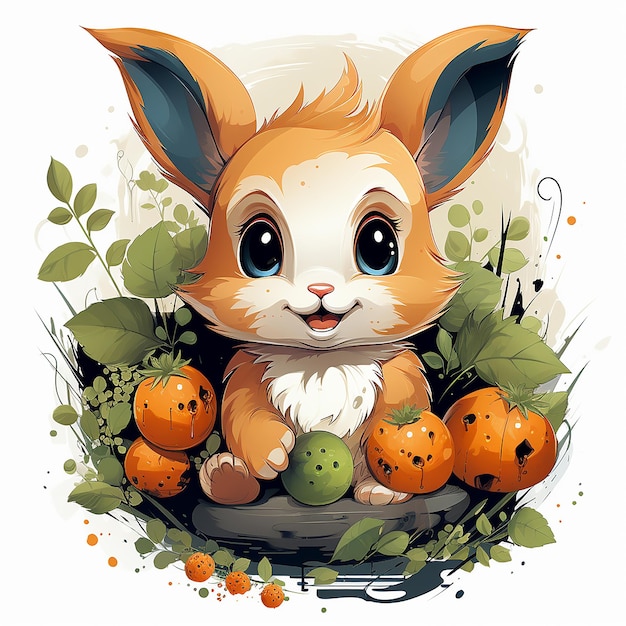 Draw Of Cute Little Smiling Rabbit With A Carrot