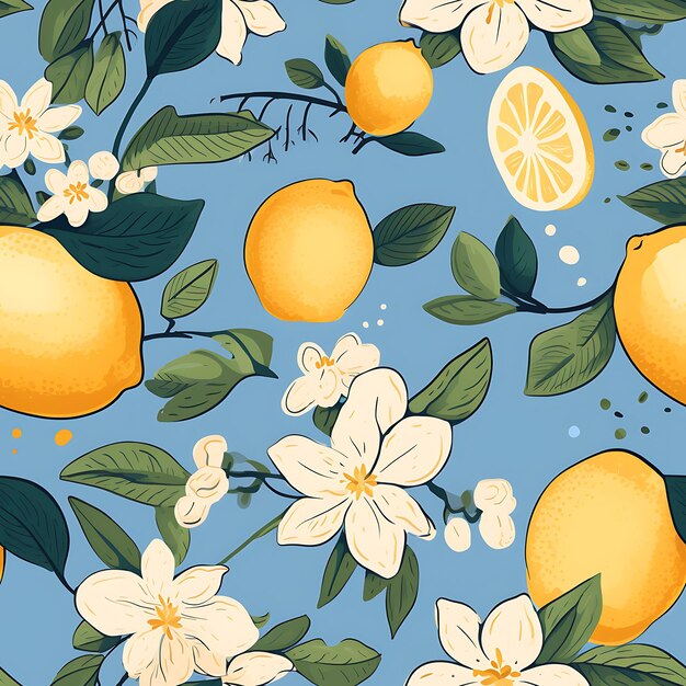 Photo draw pattern of lemons vintage colourful contour minimalist decoration