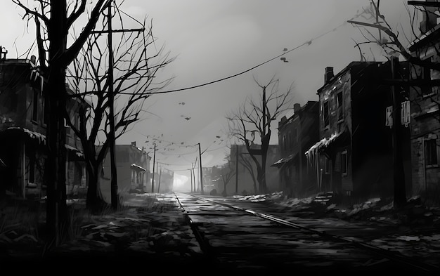 Draw picture of a winter street