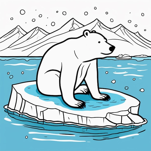 Photo draw a sad polar bear on ice floe doodle