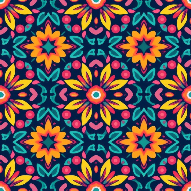 Photo draw a seamless pattern of repeating kaleidoscopic designs with