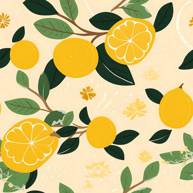 Photo draw a seamless pattern with lemons on a neutral background in th contour minimalist decoration