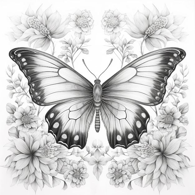 нарисуй причудливую бабочку, летящую вокруг