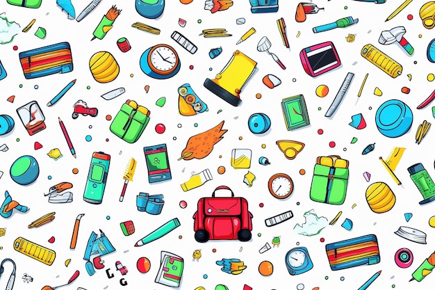 drawed back to school items pattern on white background