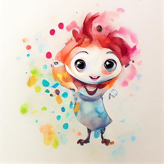 Нарисованный мультяшный персонаж. Конфетка с яркими глазами. Красочный рисунок акварелью для детей.
