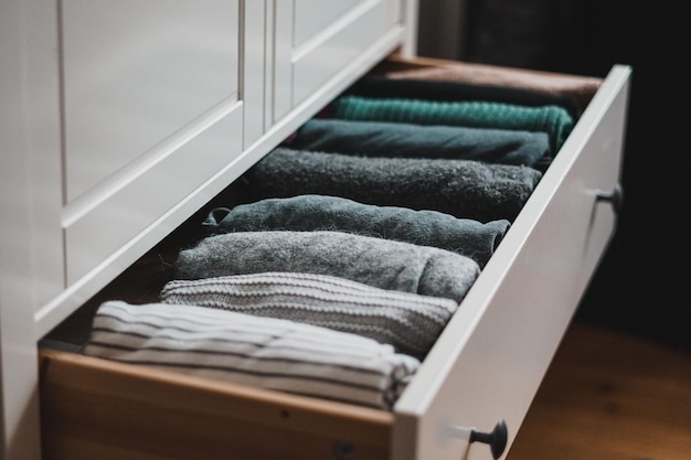 Drawer with neatly organized clothes