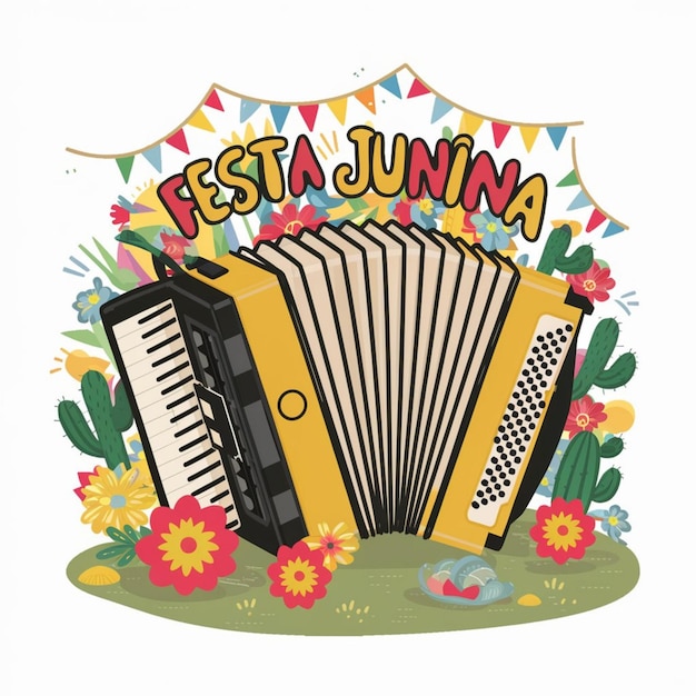 a drawing of a accordion with the word  happy birthday  on it