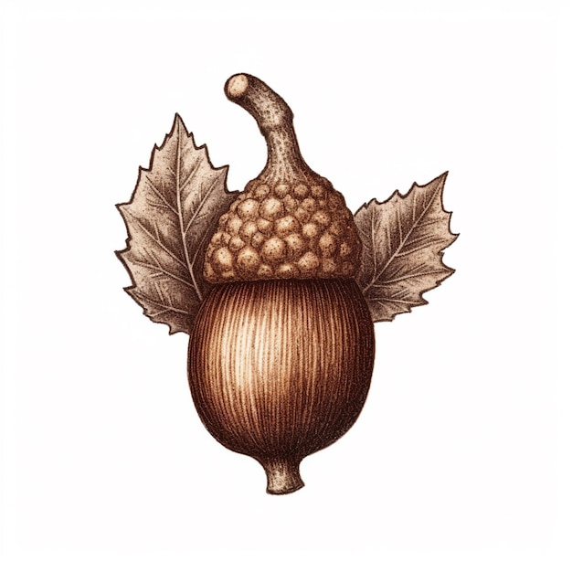 drawing of an acorn with leaves and acorns on it generative ai