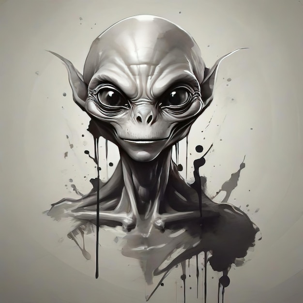 a drawing of an alien with a black background and a white background