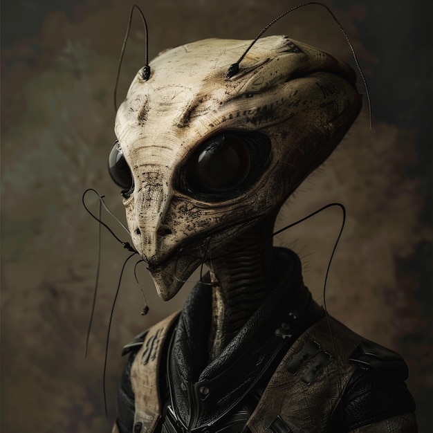 a drawing of a alien with a mask on it