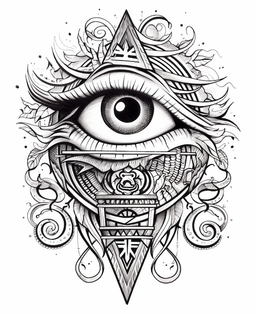 Photo a drawing of an all seeing eye with a triangle and a star generative ai